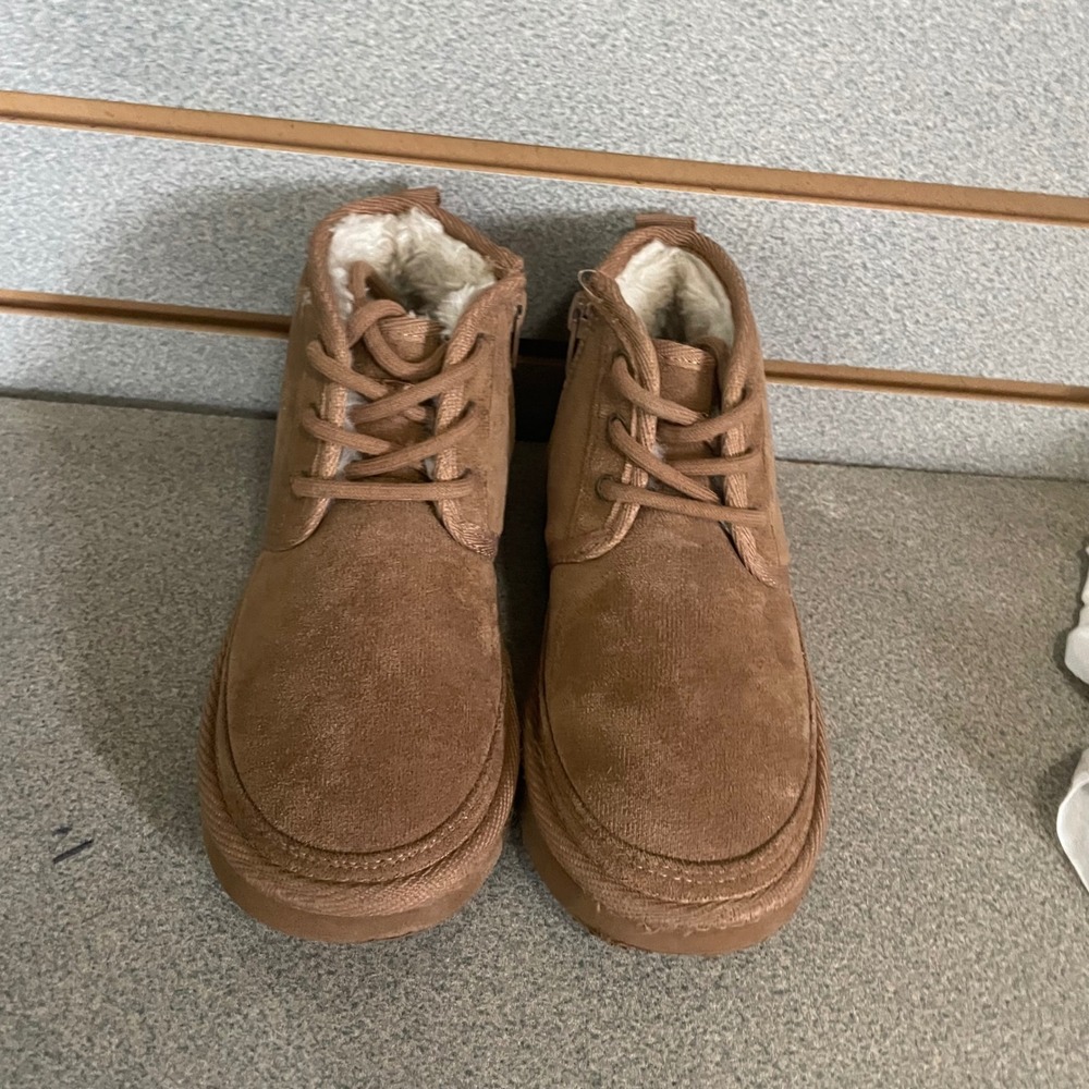 Kids Brown Suede Fur Lined Lace Up Zip Winter Boots Size 11